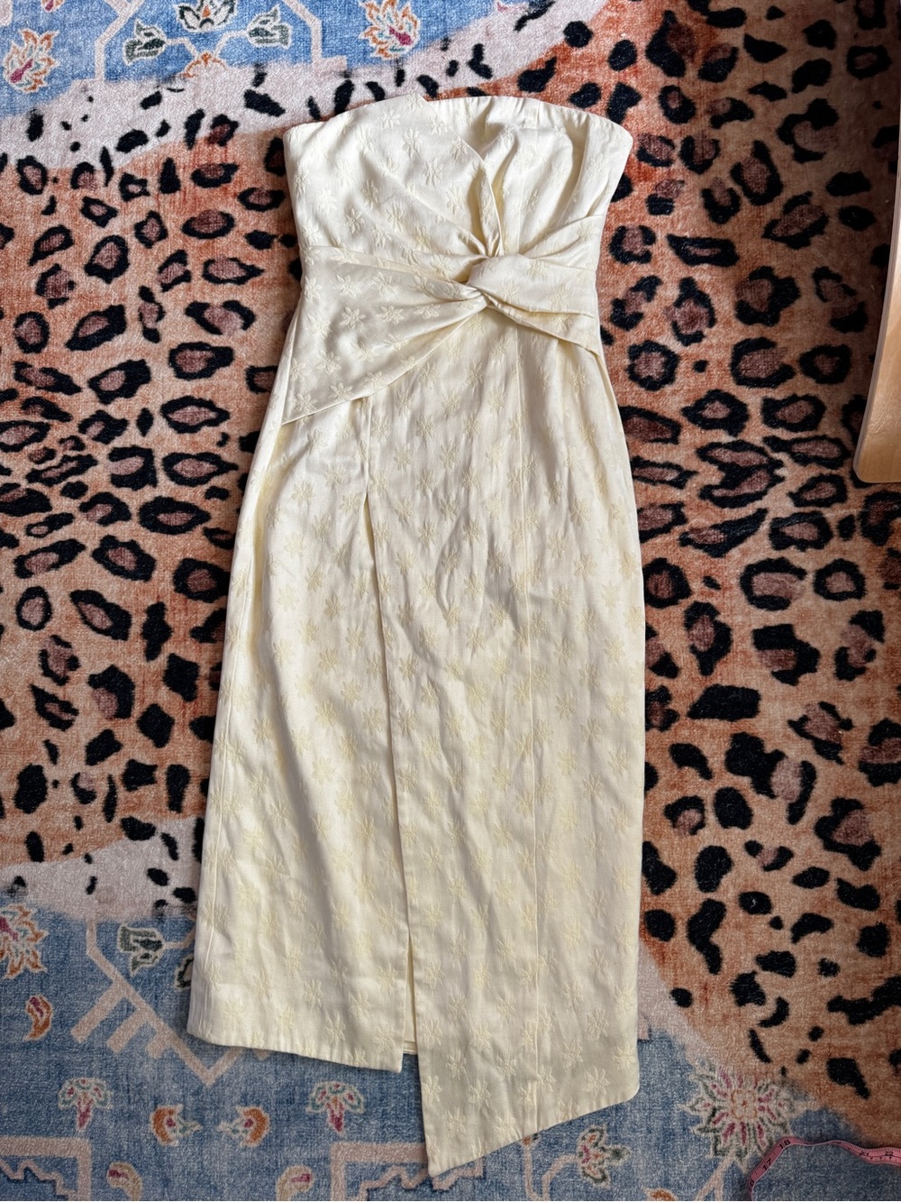 Strapless Cream Midi Dress with Twist Front